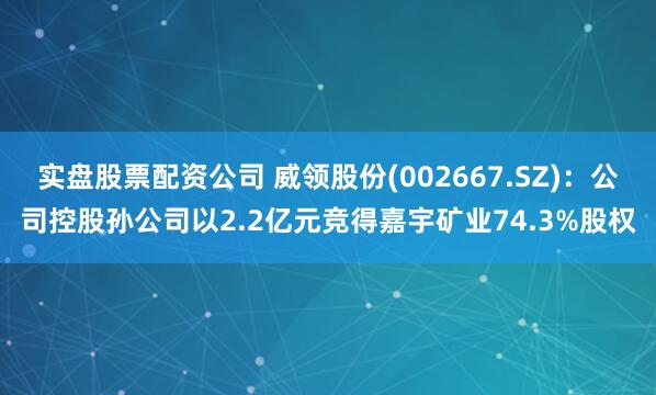 实盘股票配资公司 威领股份(002667.SZ)：公司控股孙公司以2.2亿元竞得嘉宇矿业74.3%股权